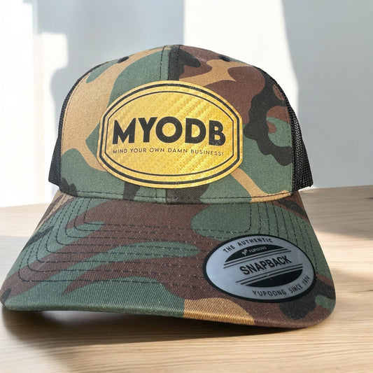 MYODB Camo Cammo Hat ( Mind Your Own Damn Business) Gold Patch